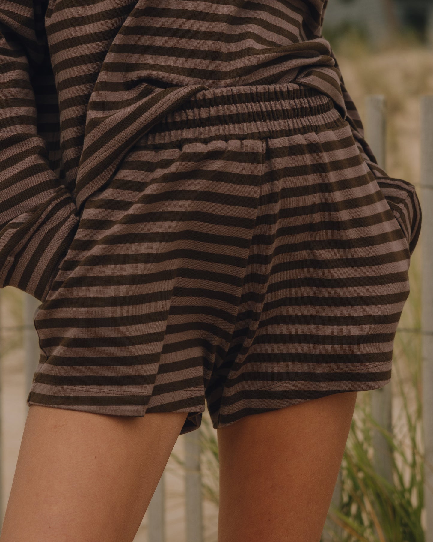 Striped Cotton Shorts - Mocha + Coco Stripe