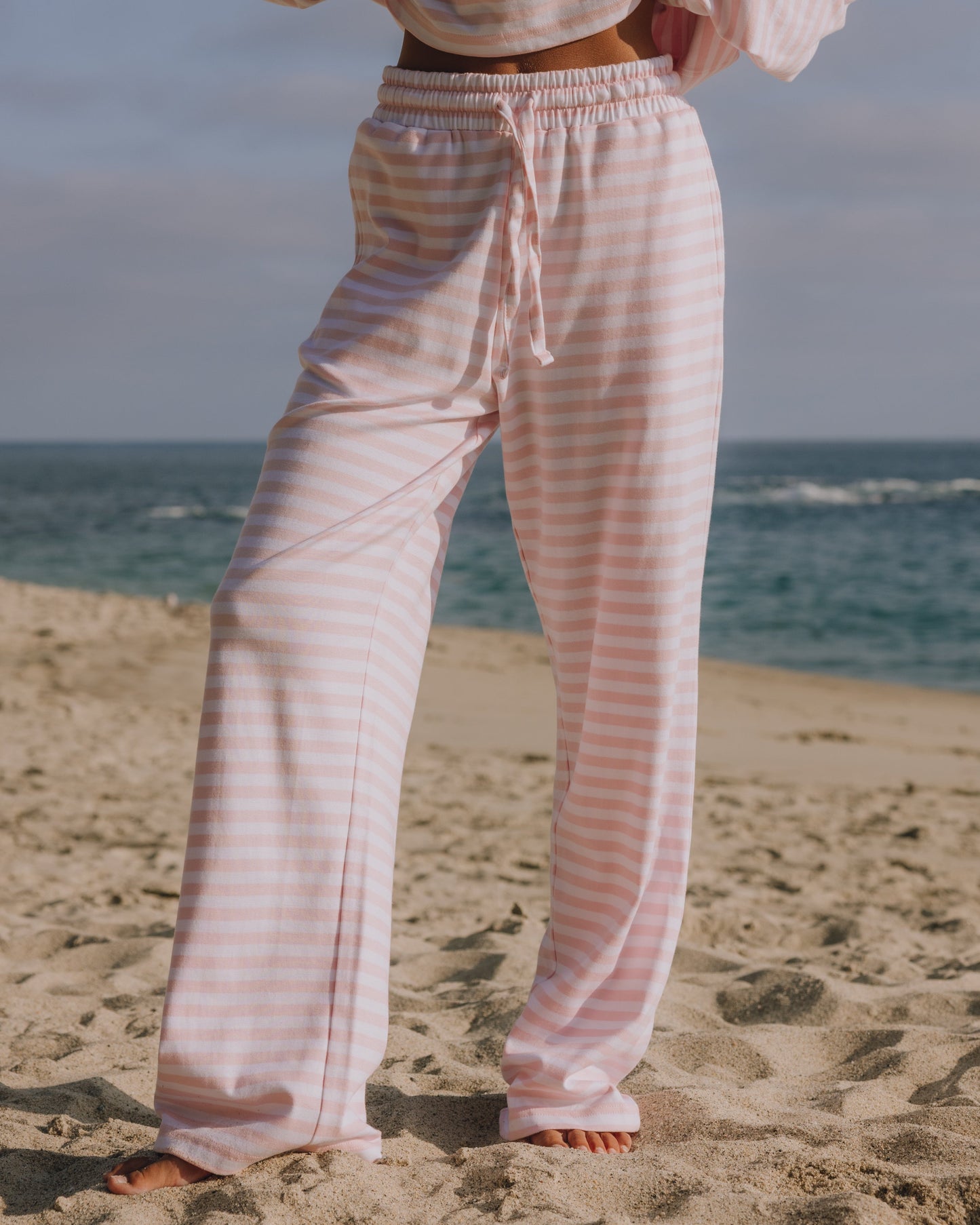Striped Cotton Pants - Cupid + White Stripe