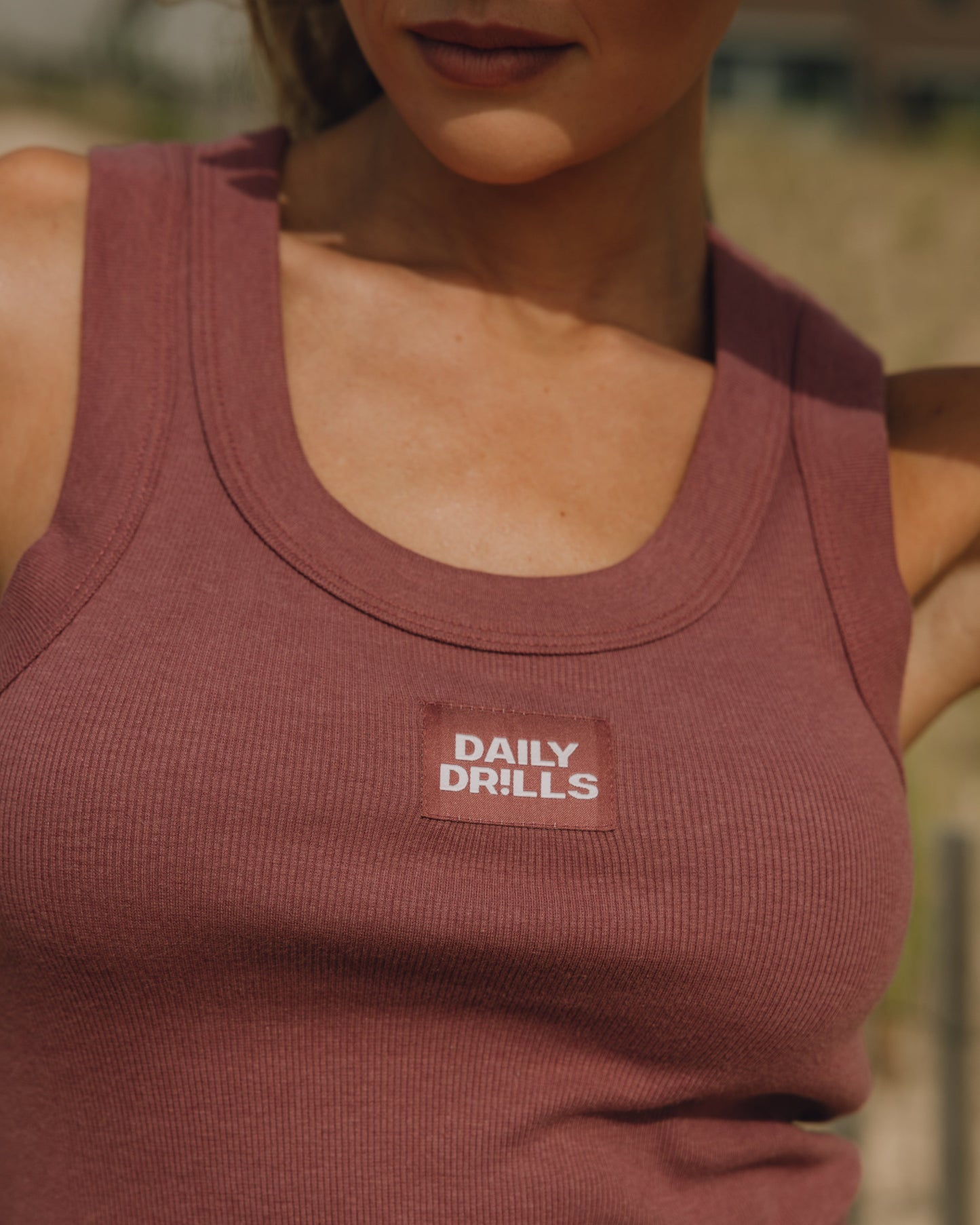 Logo Ribbed Tank - Wine with Monochrome Patch