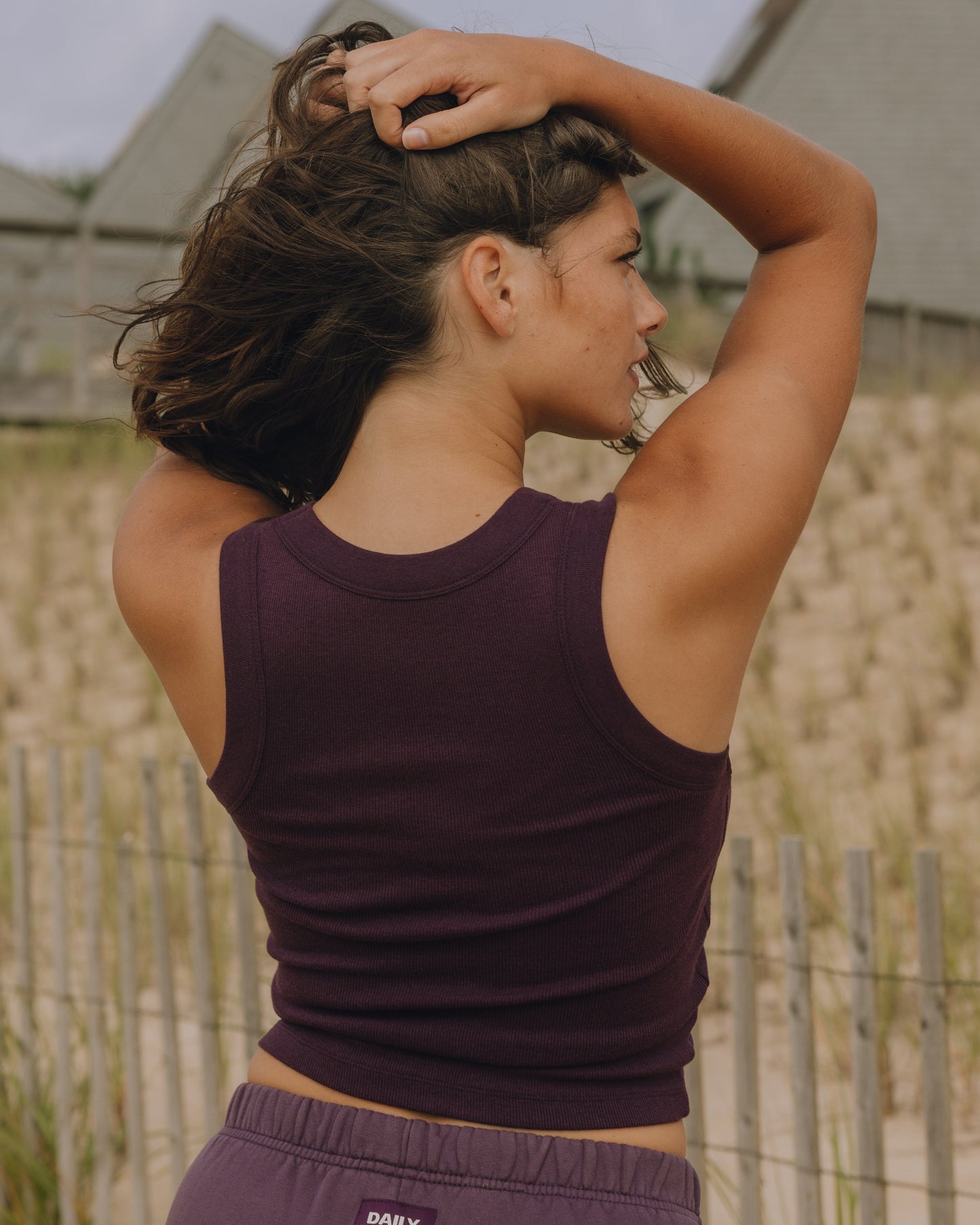 Logo Ribbed Tank - Plum with Monochrome Patch