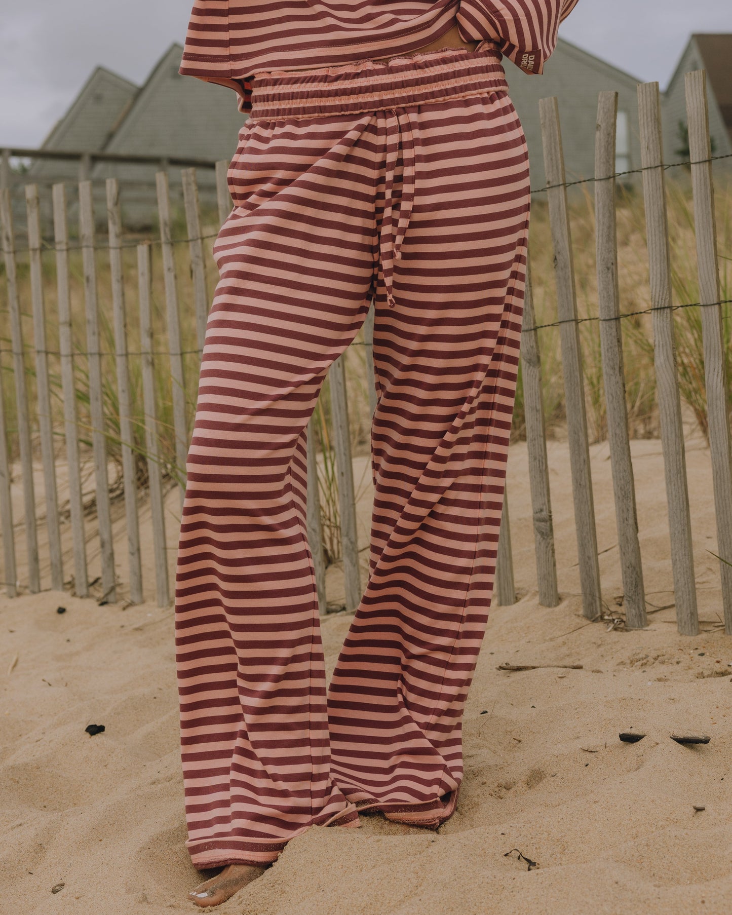 Striped Cotton Pants - Wine + Dusty Rose Stripe