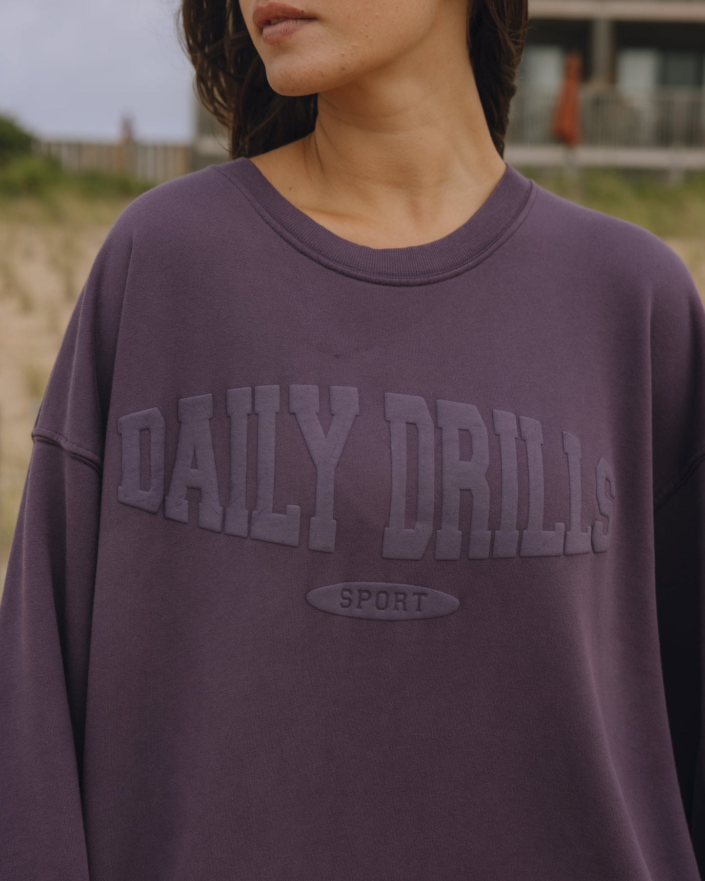 Oversized Sport Crew - Plum with Monochrome Patch