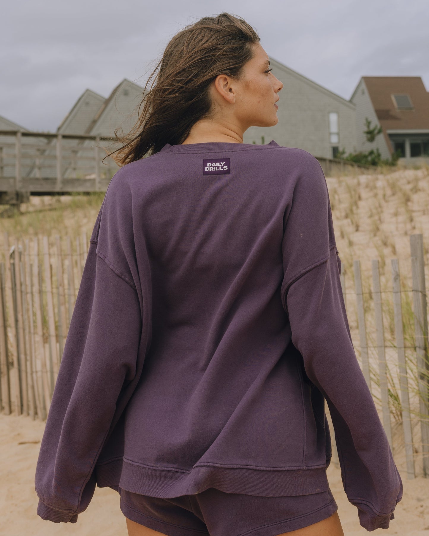 Oversized Sport Crew - Plum with Monochrome Patch