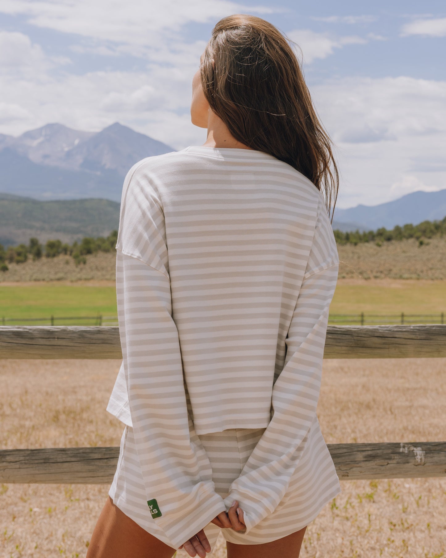 Striped Cotton Long Sleeve - Grey + Cream Stripe