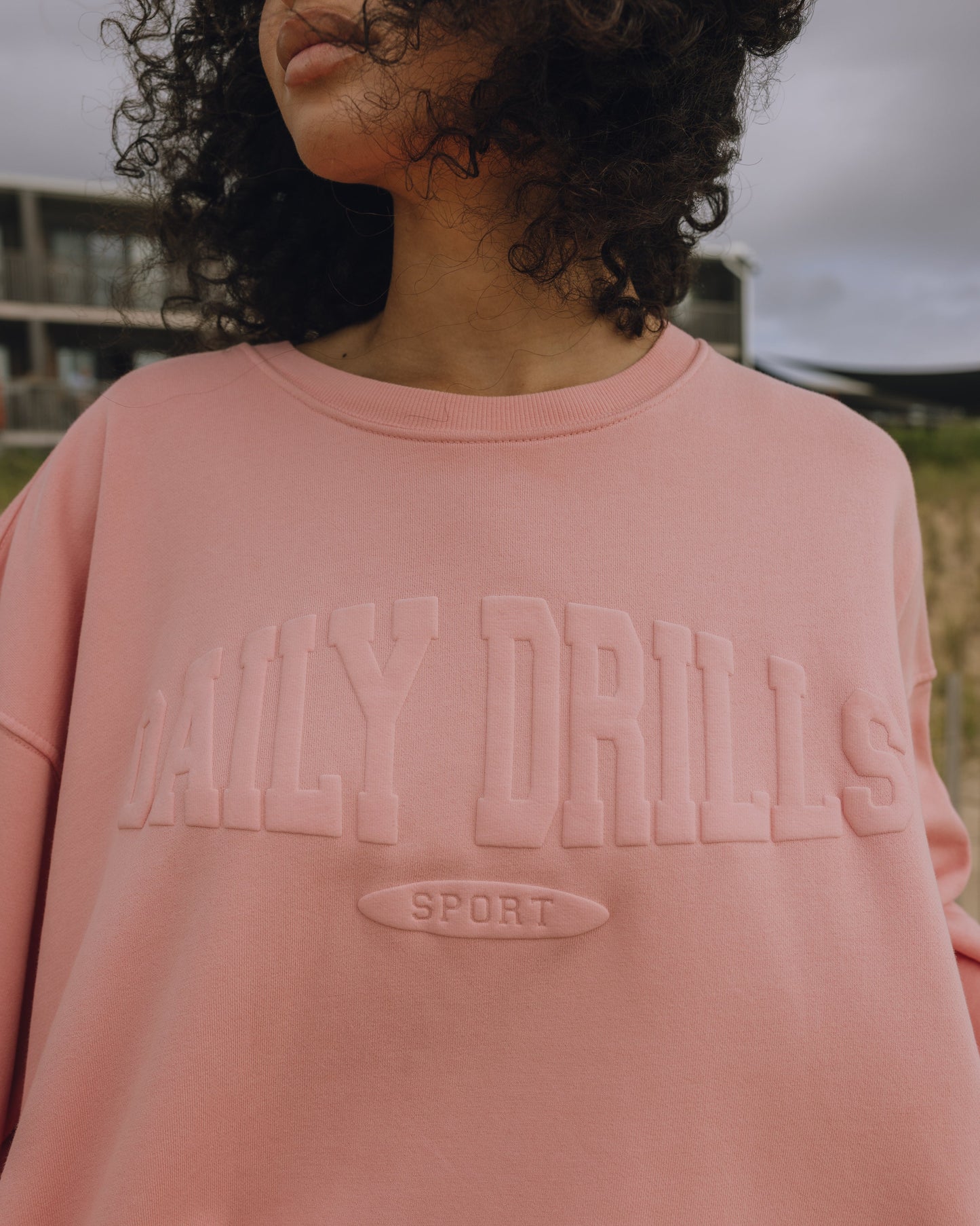 Oversized Sport Crew - Dusty Rose with Monochrome Patch
