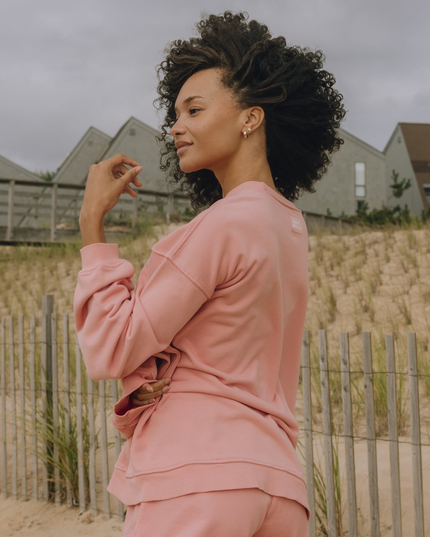 Oversized Sport Crew - Dusty Rose with Monochrome Patch