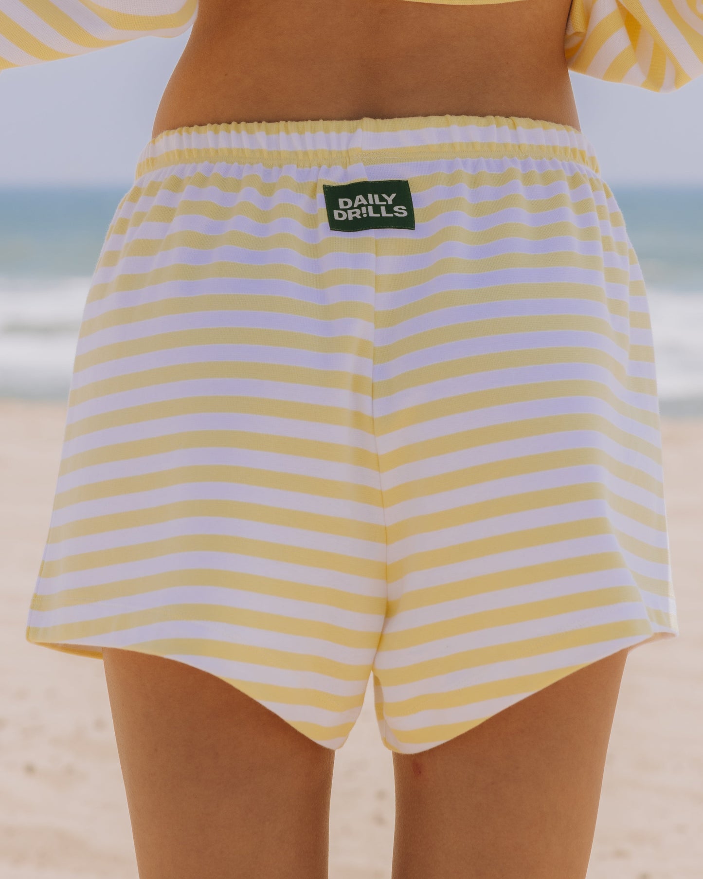 Striped Cotton Mini Shorts - Lemonade + White Stripe