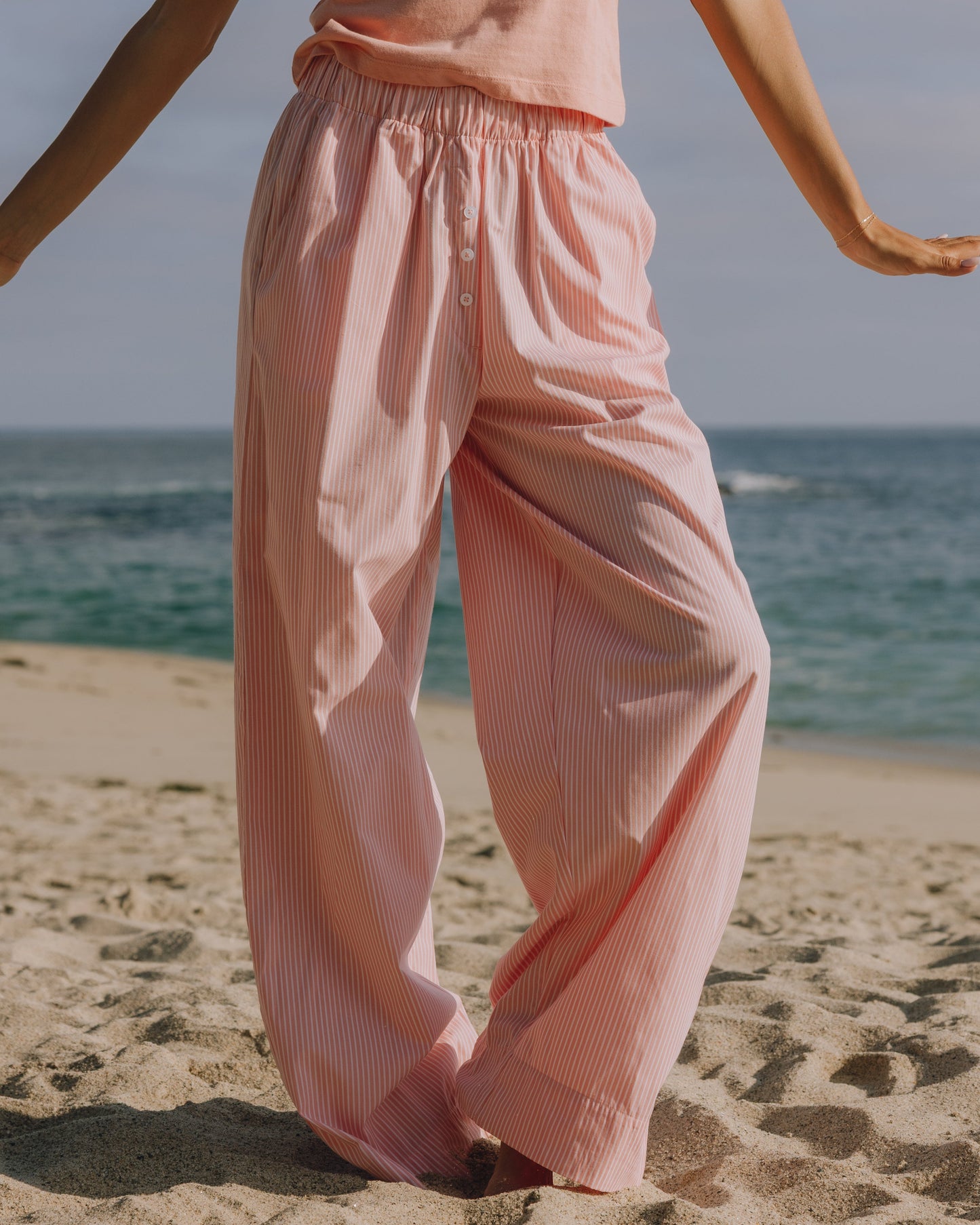 Poplin Resort Pants - Dusty Rose + White Stripe
