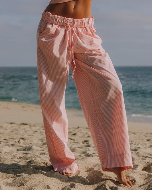 Poplin Resort Pants - Dusty Rose + White Stripe