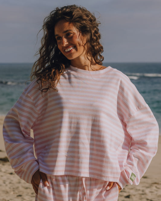 Striped Cotton Long Sleeve - Cupid + White Stripe