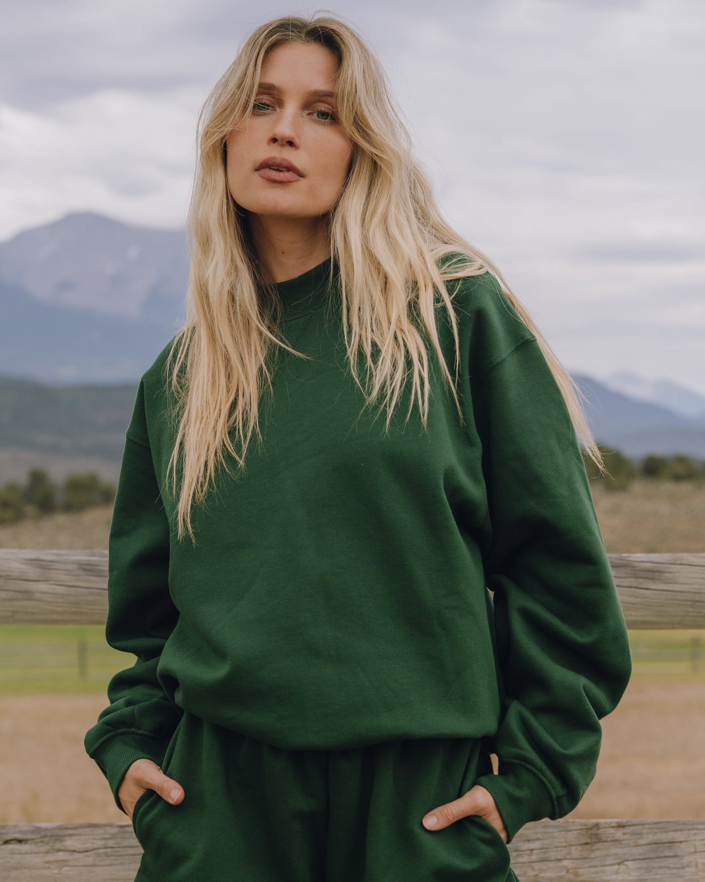 Fleece Vintage Crew - Forest Green
