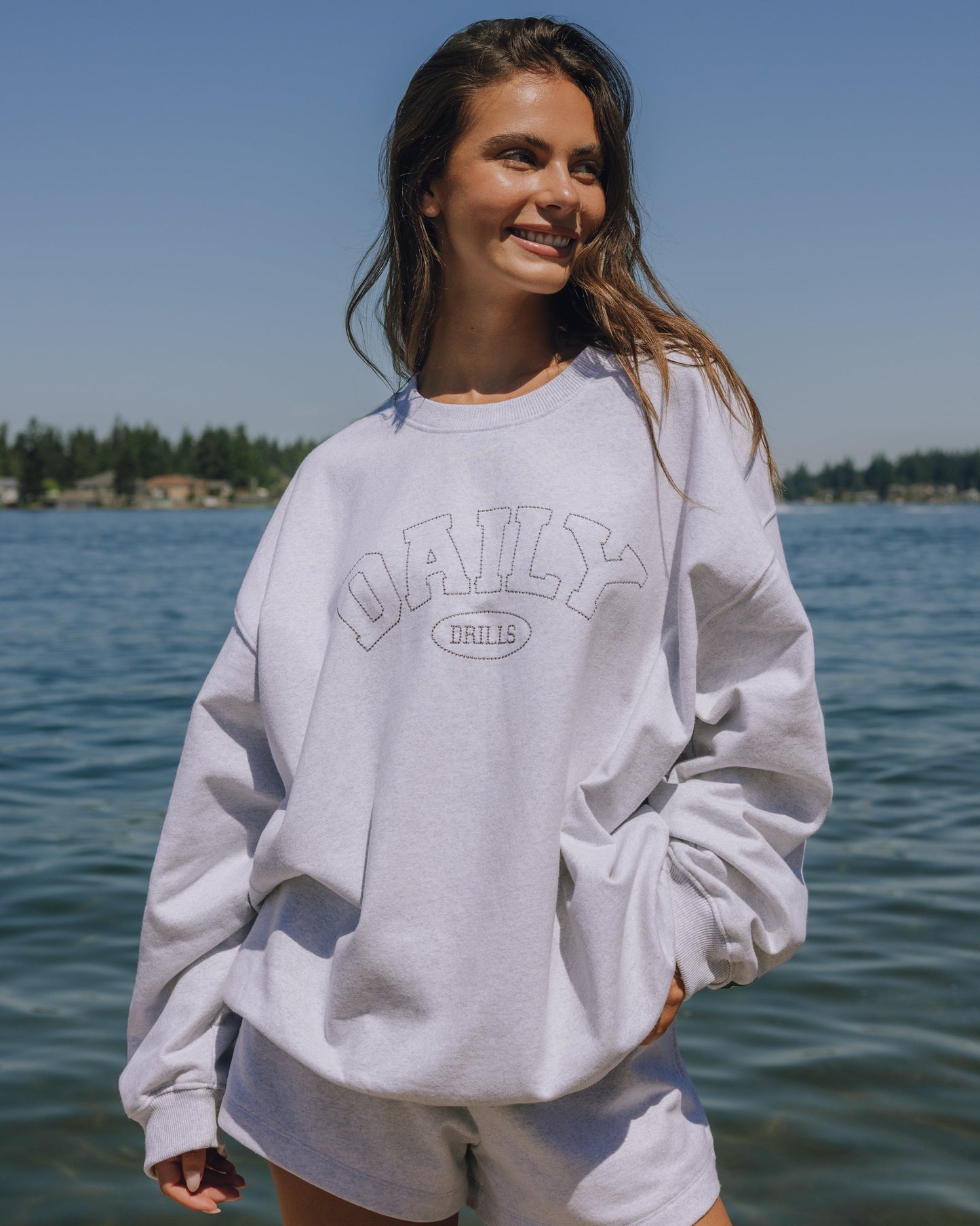 Oversized Fleece Daily Crew - Heather Grey + Dark Grey Stitch