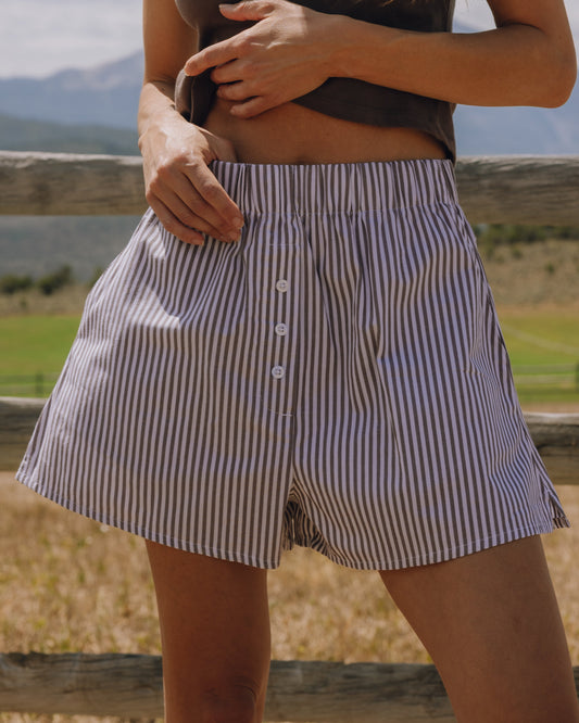 Poplin Resort Shorts - Mocha + White Stripe