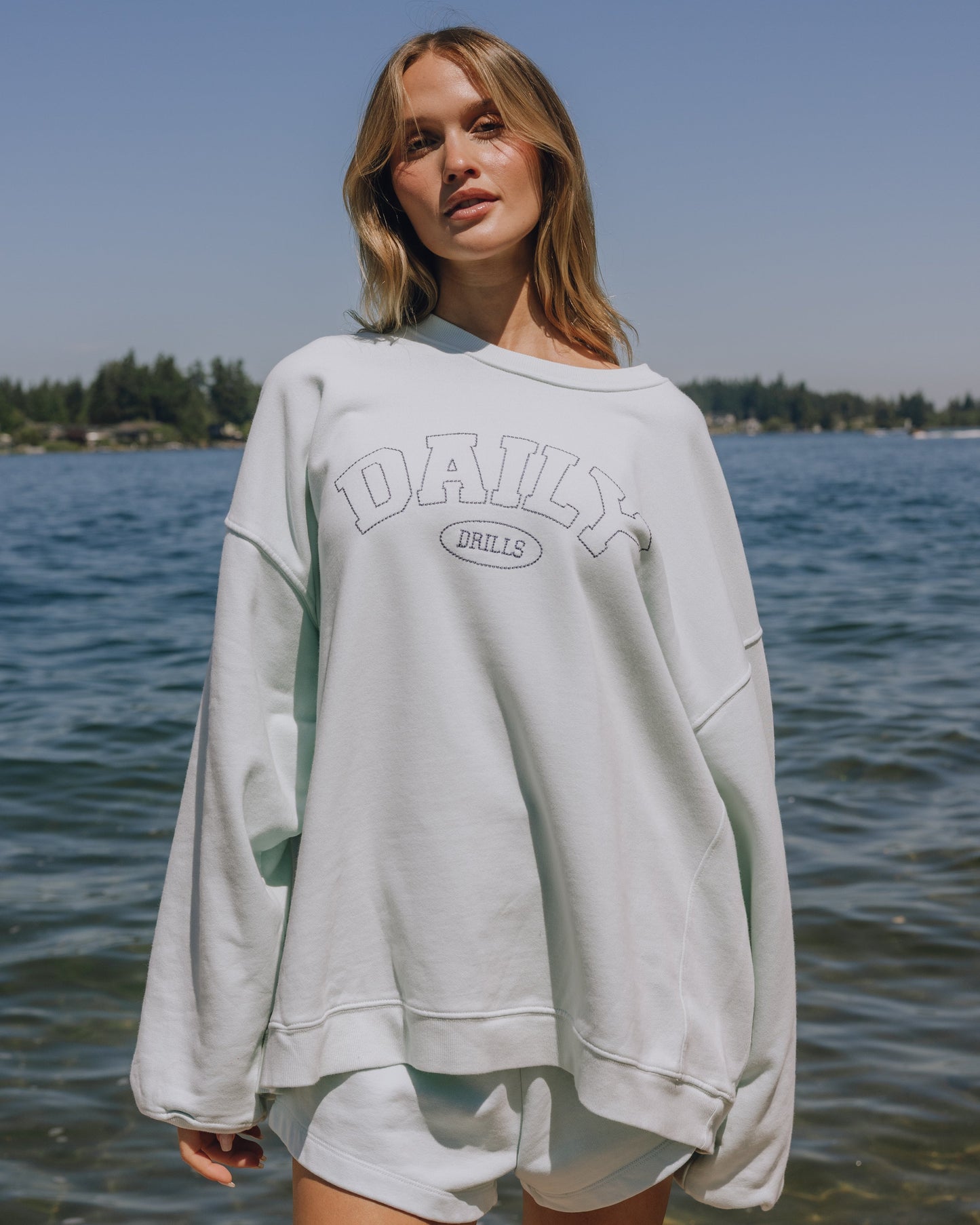 Oversized Daily Crew - Lake Day + Navy Stitch