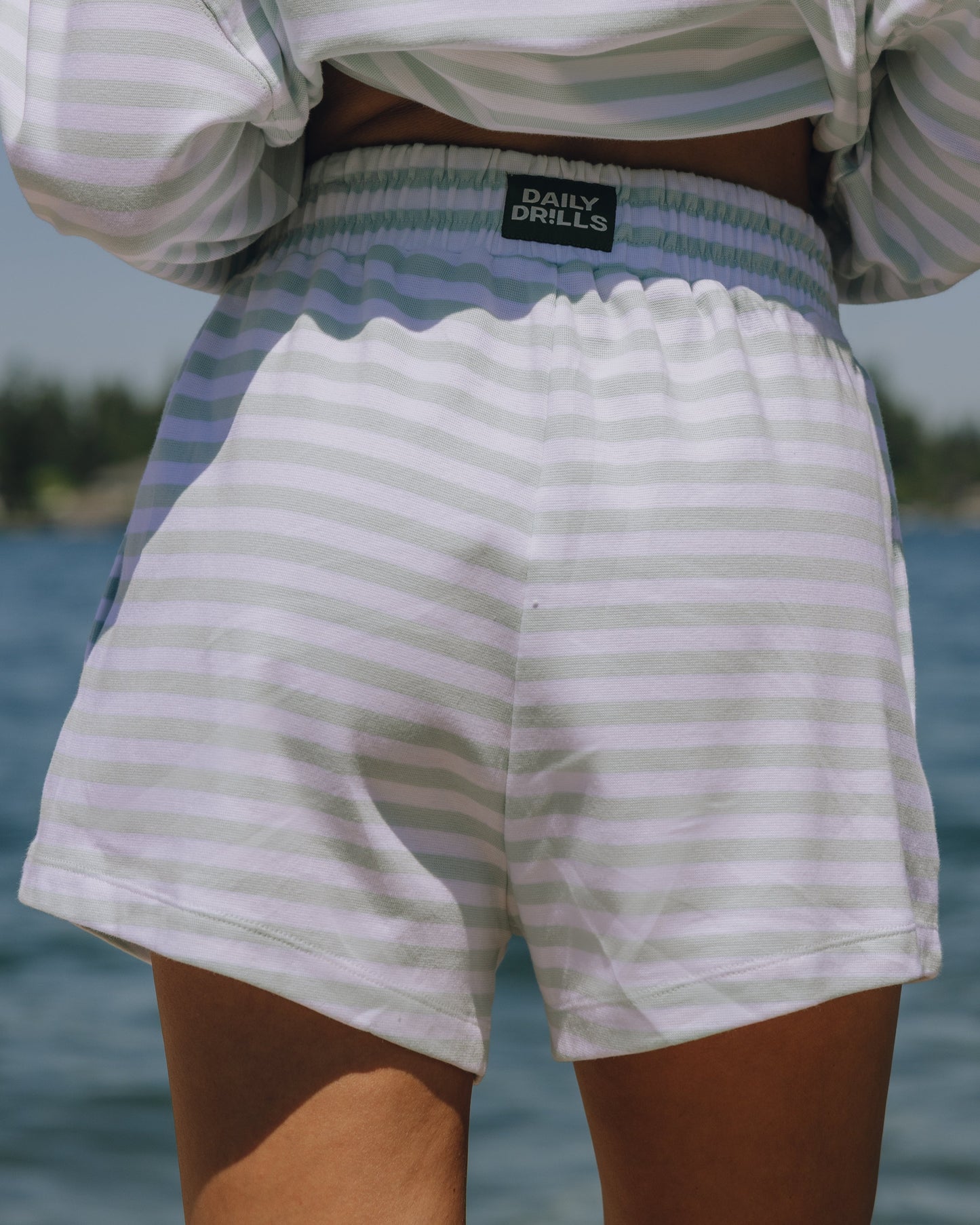 Striped Cotton Shorts - Lake Day + White Stripe