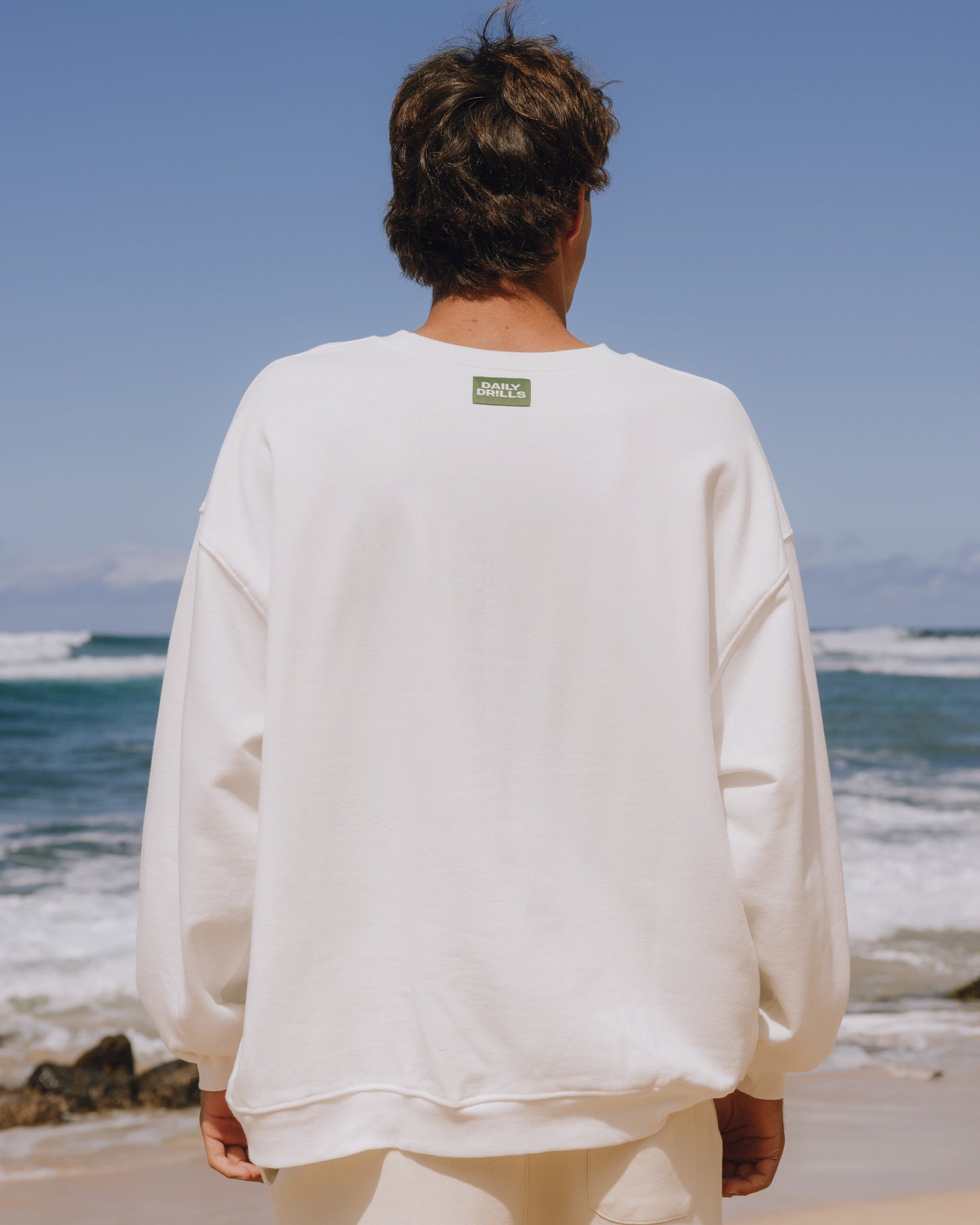 Oversized Sport Crew - Raw White with DD Green