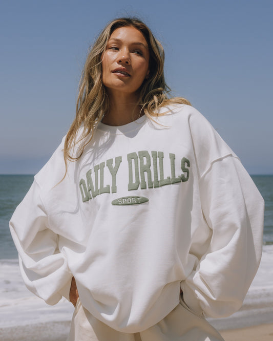 Oversized Sport Crew - Raw White with DD Green