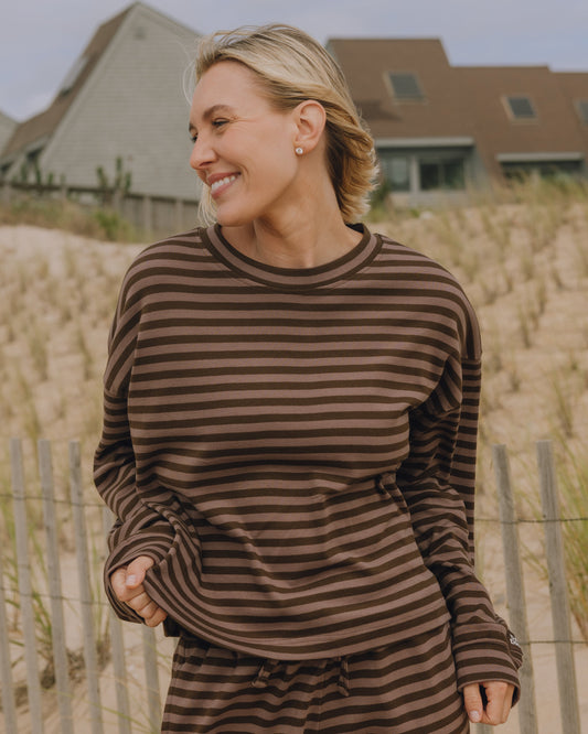 Striped Cotton Long Sleeve - Mocha + Coco Stripe