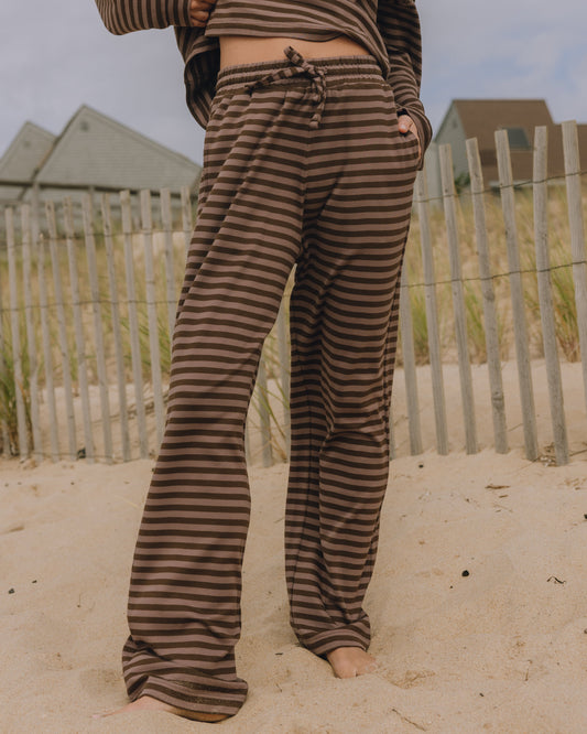 Striped Cotton Pants - Mocha + Coco Stripe