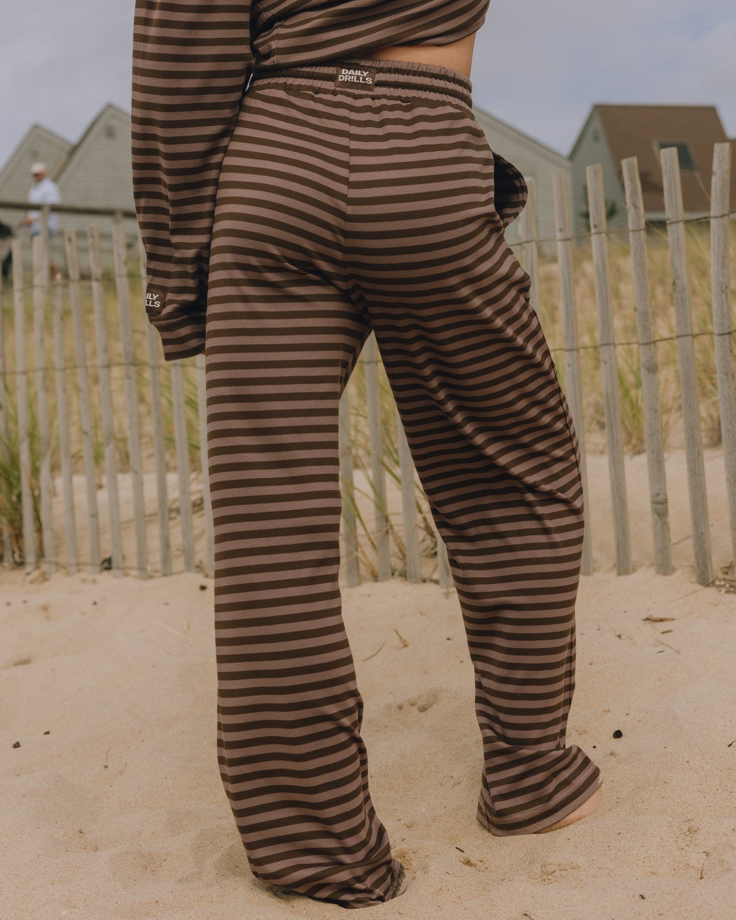 Striped Cotton Pants - Mocha + Coco Stripe