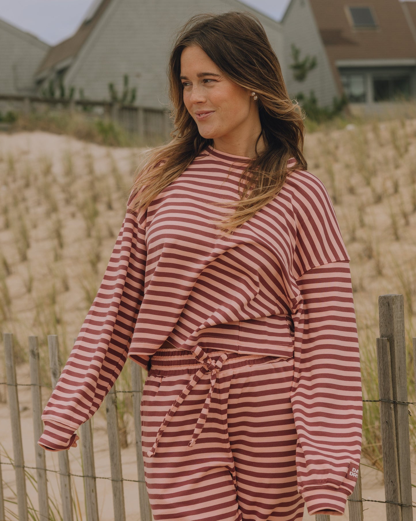 Striped Cotton Long Sleeve - Wine + Dusty Rose Stripe