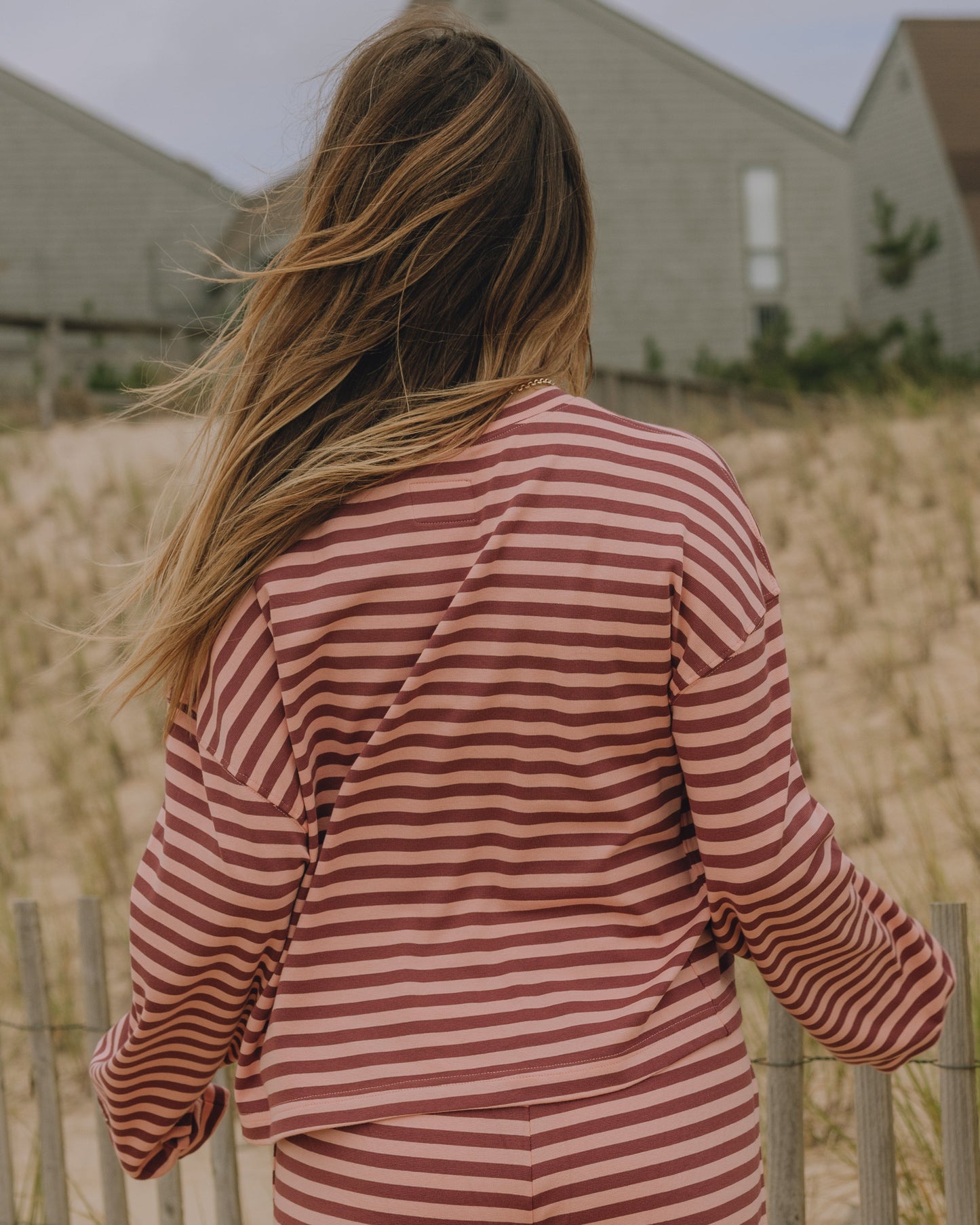 Striped Cotton Long Sleeve - Wine + Dusty Rose Stripe