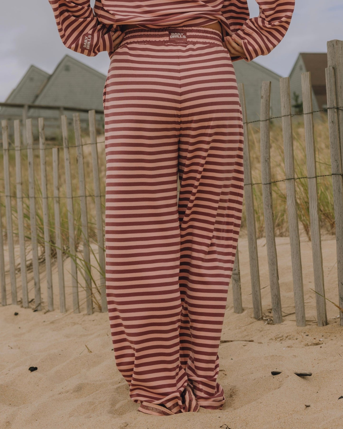 Striped Cotton Pants - Wine + Dusty Rose Stripe