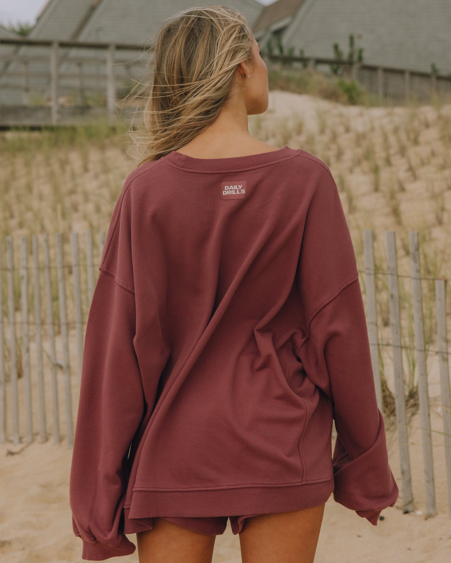 Oversized Sport Crew - Wine with Monochrome Patch