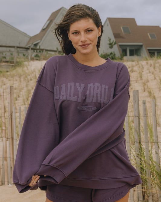 Oversized Sport Crew - Plum with Monochrome Patch