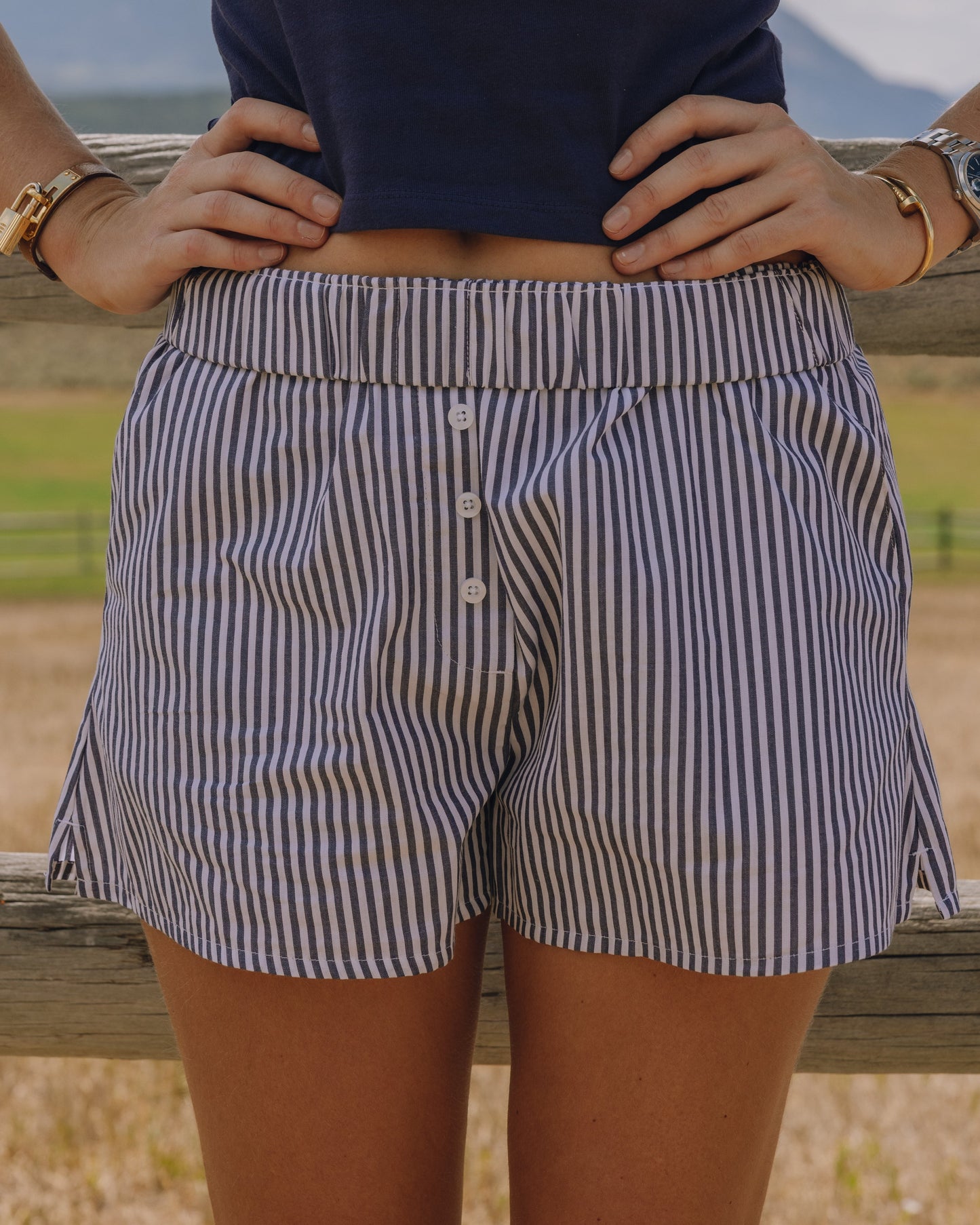 Poplin Resort Shorts - Denim + White Stripe