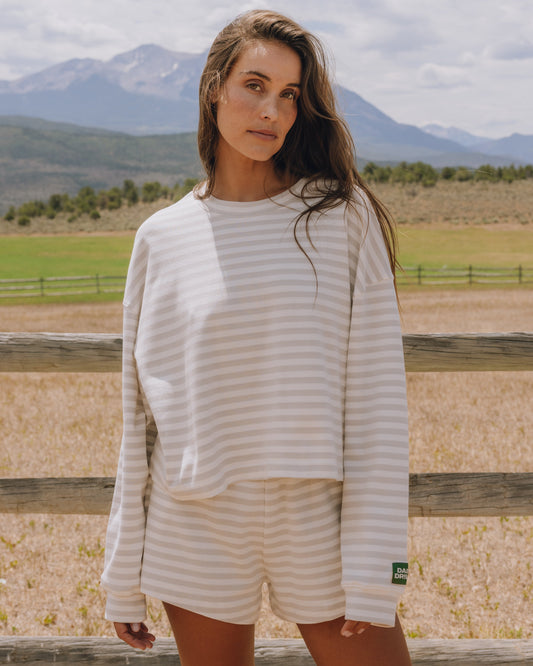 Striped Cotton Long Sleeve - Grey + Cream Stripe