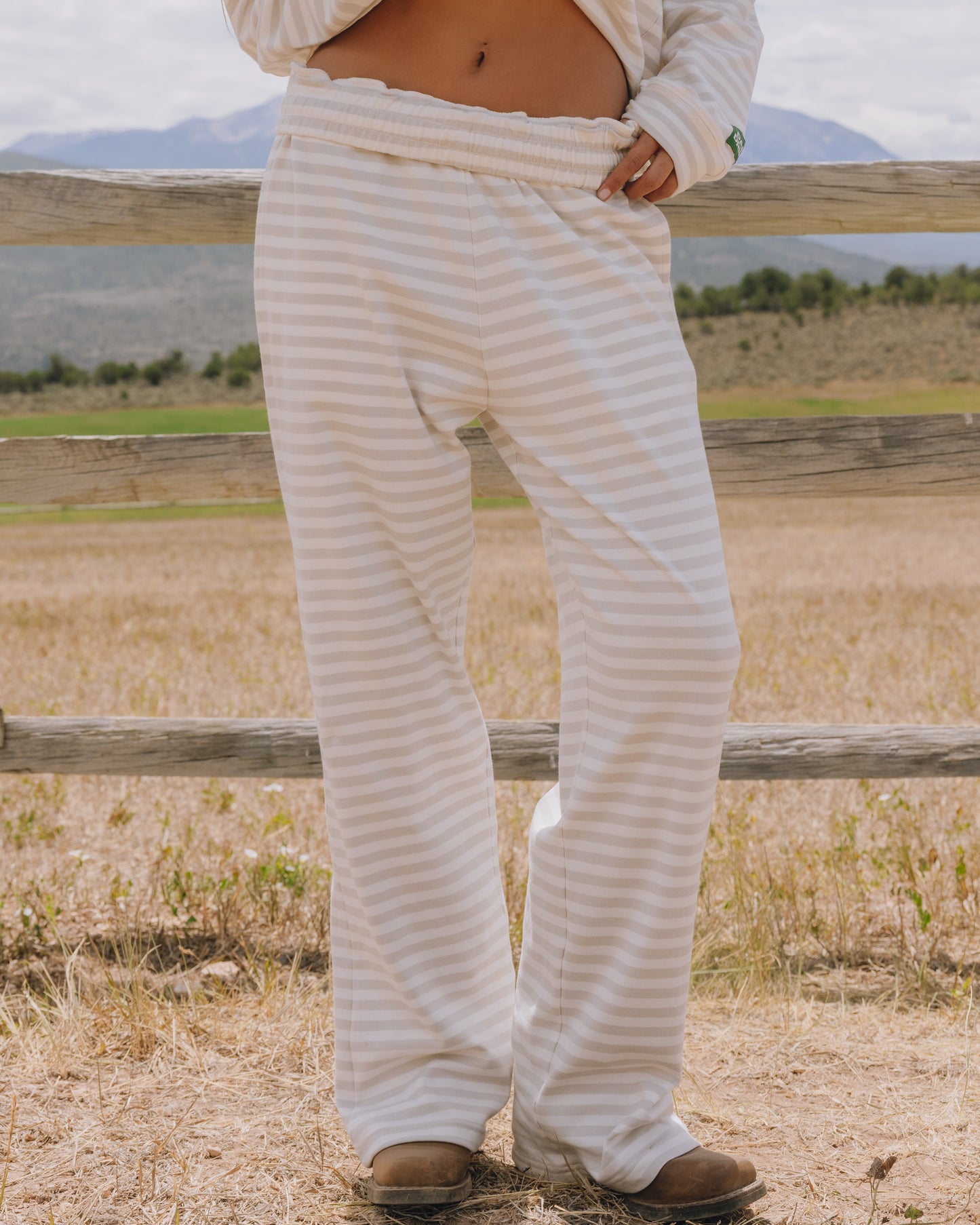 Striped Cotton Pants - Grey + Cream Stripe