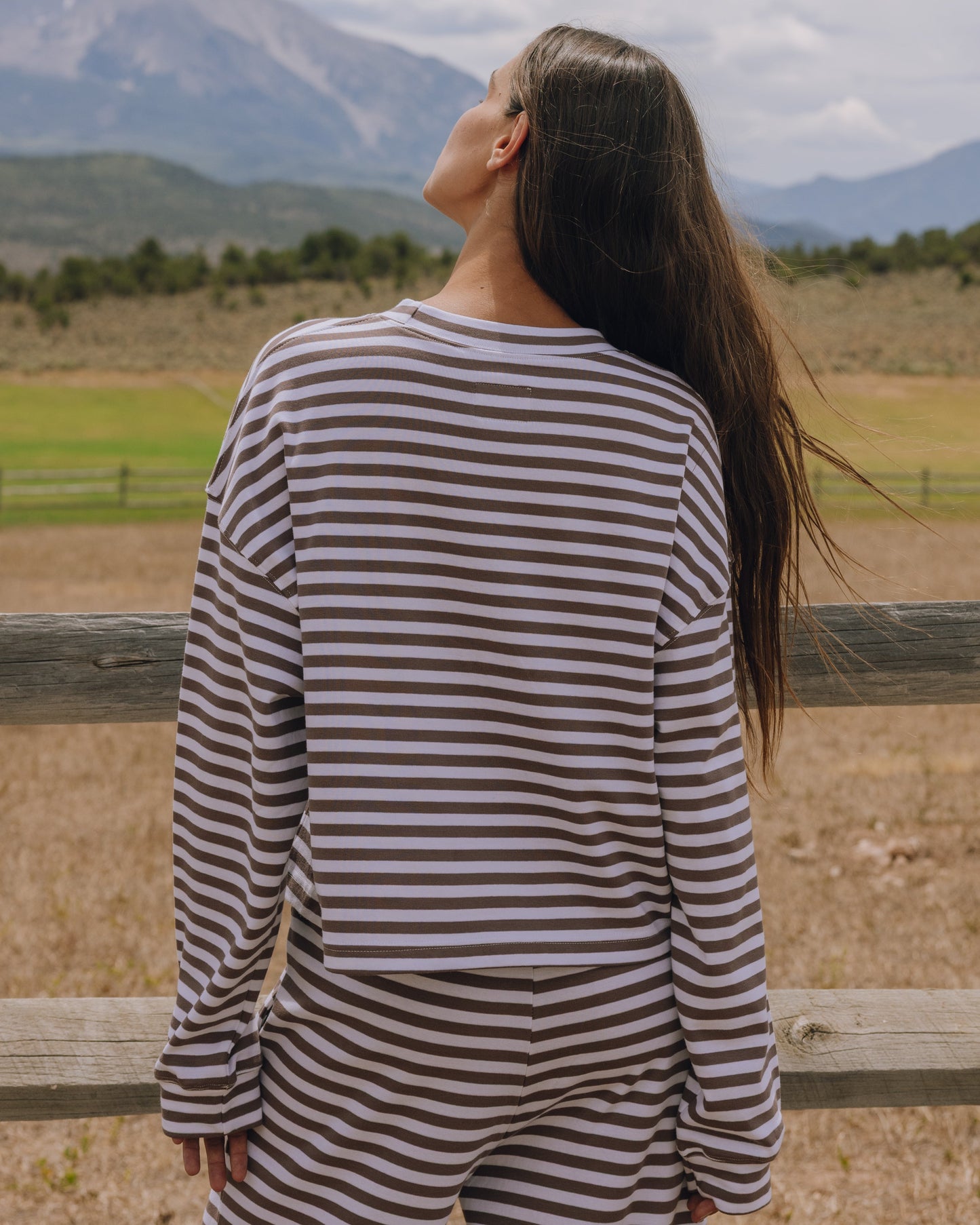 Striped Cotton Long Sleeve - Mocha + White Stripe