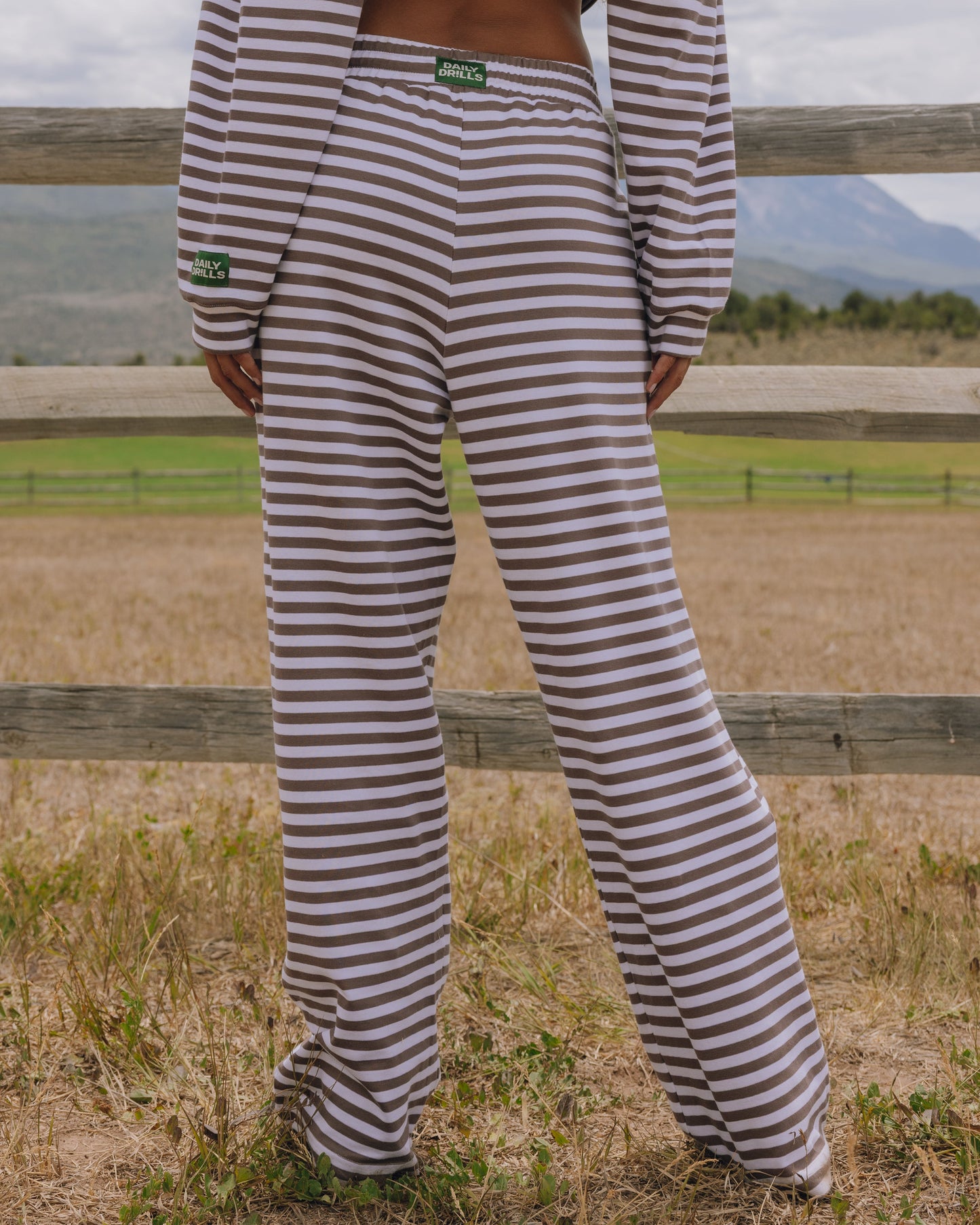 Striped Cotton Pants - Mocha + White Stripe