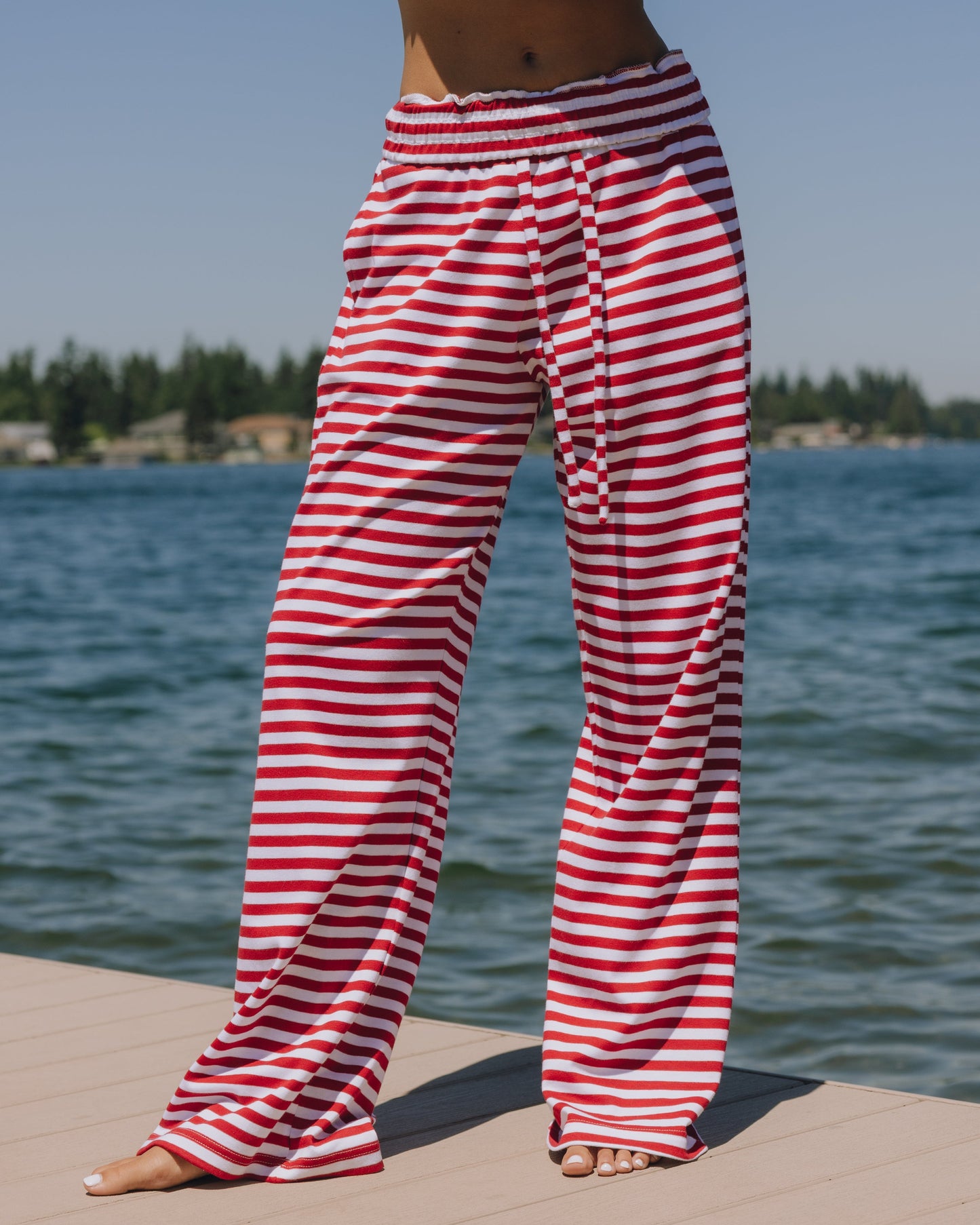 Striped Cotton Pants - Red + Cream Stripe